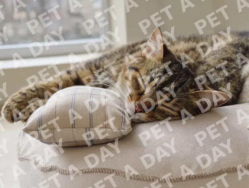Peaceful Tabby Cat Napping on a Pillow