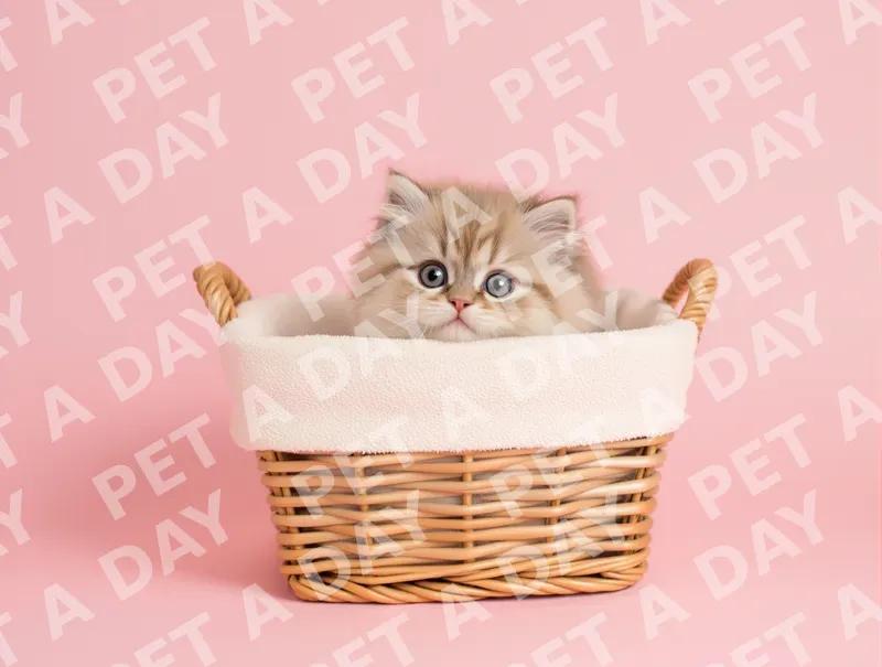 Fluffy Persian Kitten Peeking from Basket