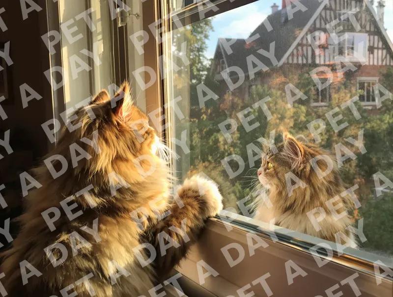 Golden Hour Maine Coons at the Window