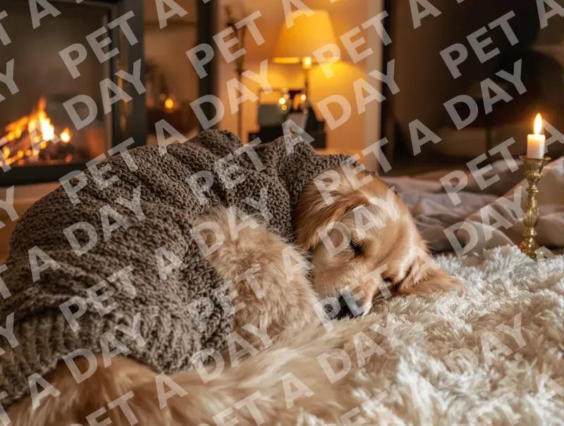 Cozy Golden Retriever Napping by Fireplace