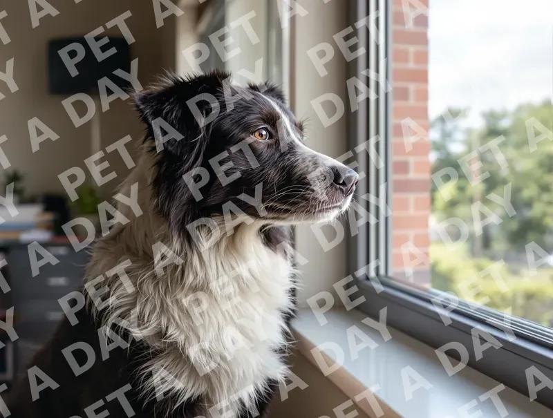 Thoughtful Border Collie Gazing Out Window