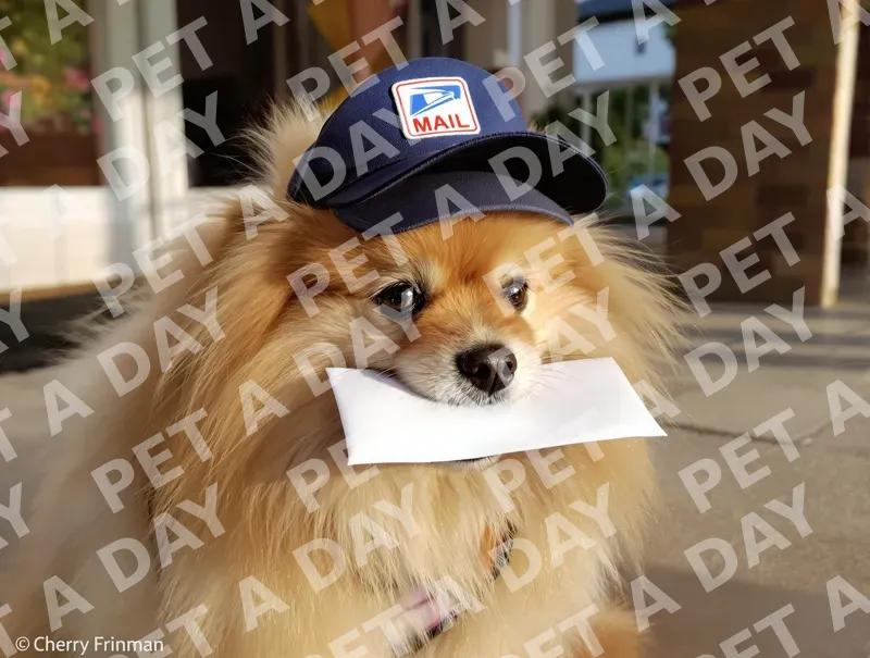 Pomeranian Mail Carrier Delivering a Letter