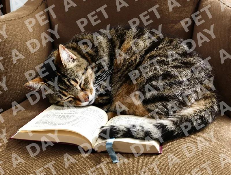 Sleeping Tabby on a Cozy Reading Chair