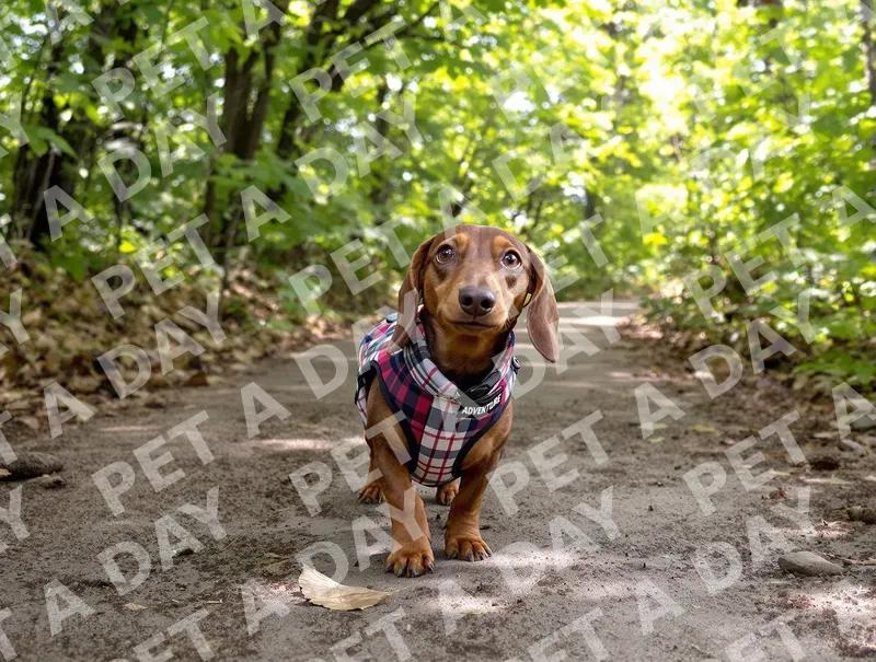 Dachshund's Forest Adventure in Plaid Vest