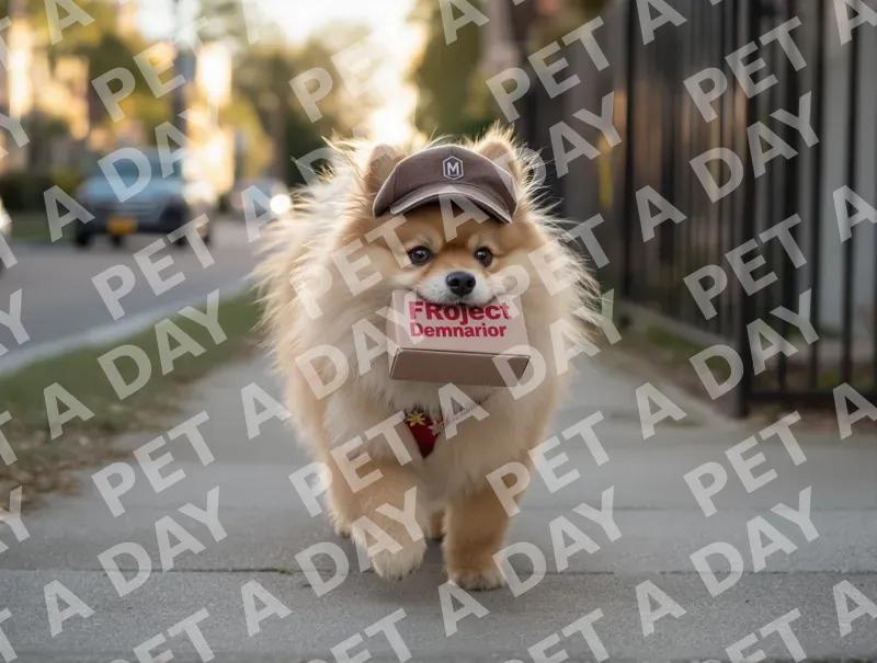 Adorable Pomeranian Delivering a Package