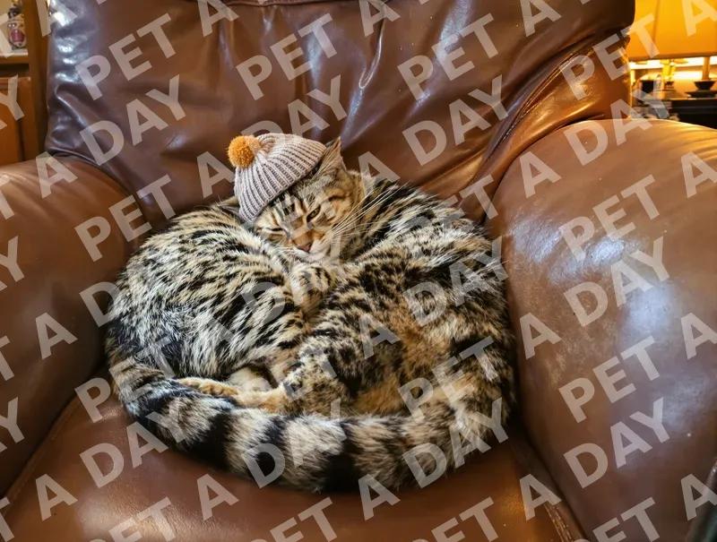 Cozy Tabby Cat Napping in Beanie