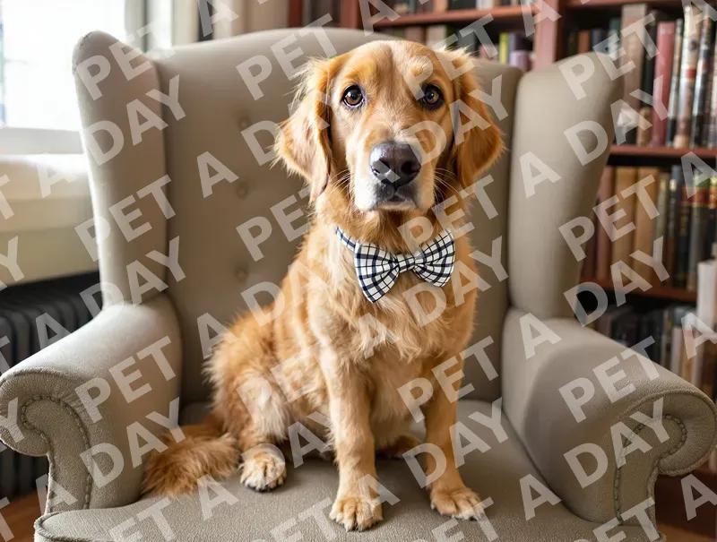 Sophisticated Golden Retriever in Home Library