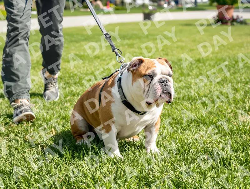 Obedient English Bulldog on Down-Stay