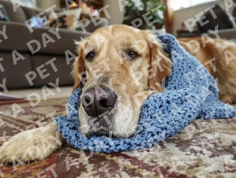 Cozy Golden Retriever in Blue Scarf