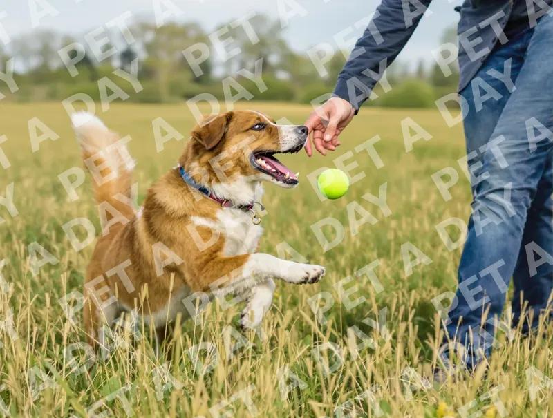 Joyful Dog Leaping for Tennis Ball