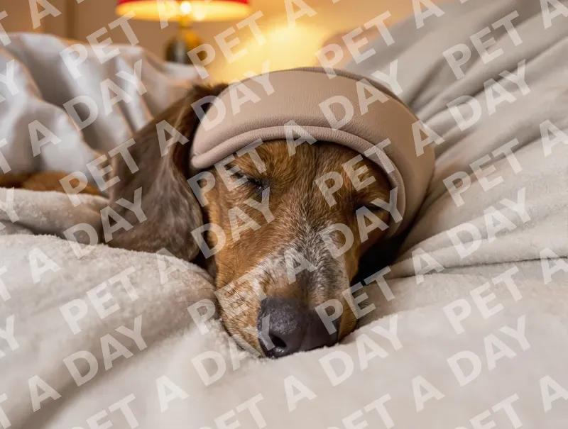 Cozy Senior Dachshund Napping with Sleep Mask