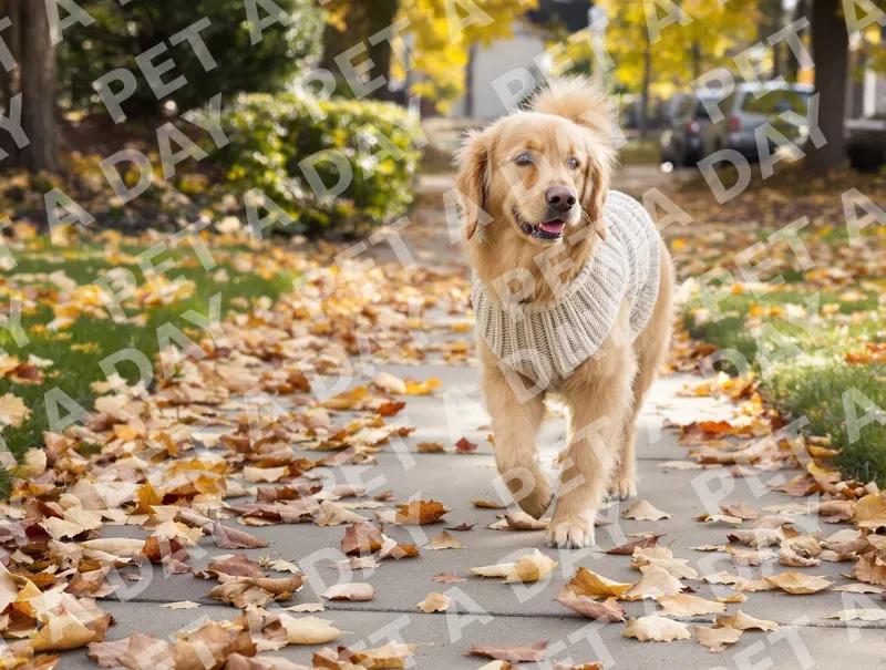 Golden Retriever's Cozy Autumn Stroll