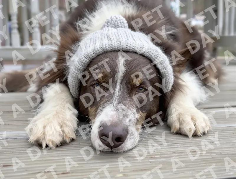 Wise Border Collie in Beanie on Deck
