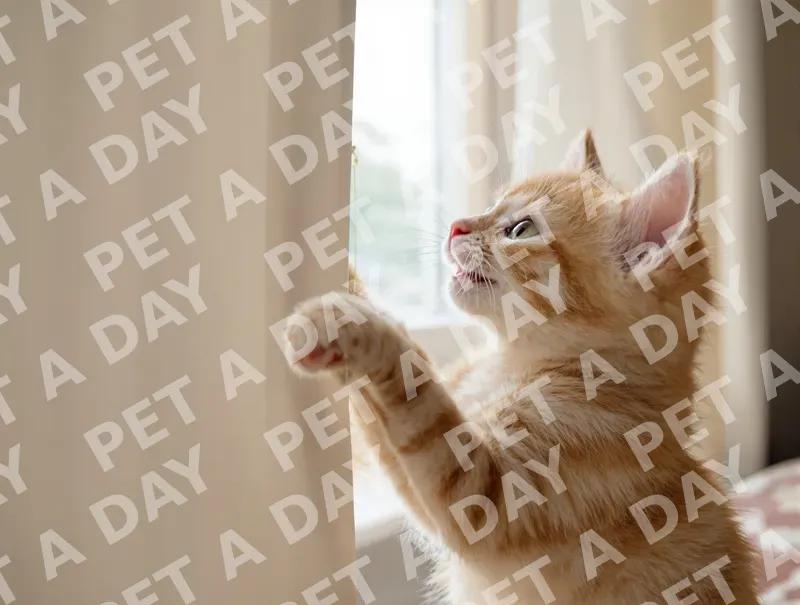 Playful Orange Tabby Kitten Batting Curtain String