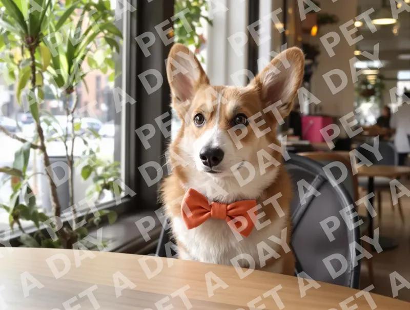 Dapper Corgi Enjoying a Cafe Visit