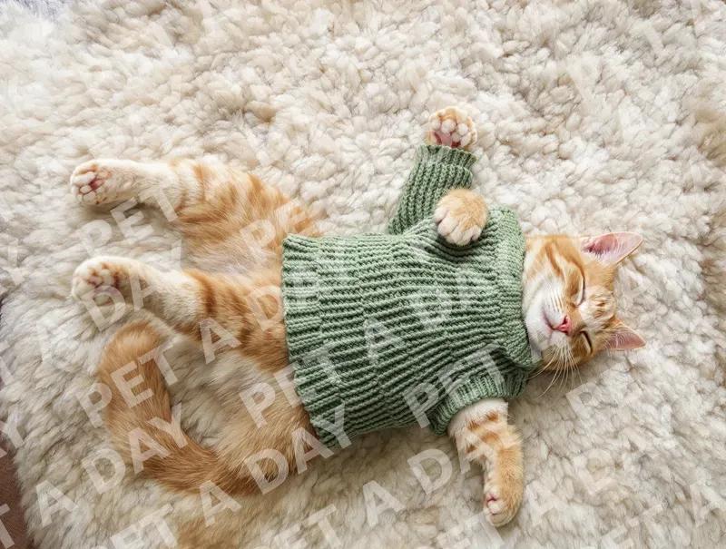 Cozy Ginger Tabby Napping in Sweater