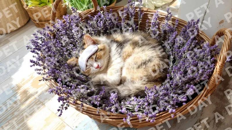 Sweet Dreams: Cat in Lavender Basket