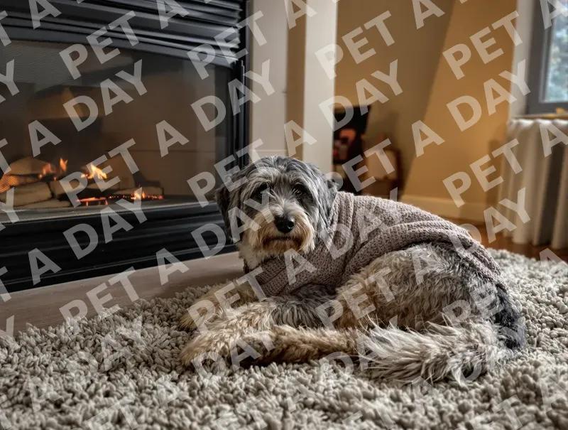 Cozy Scruffy Dog by a Warm Fireplace