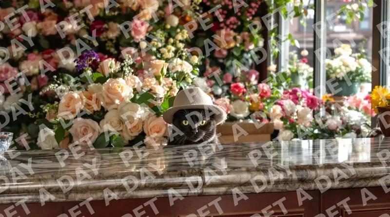 Dapper Cat in a Floral Wonderland