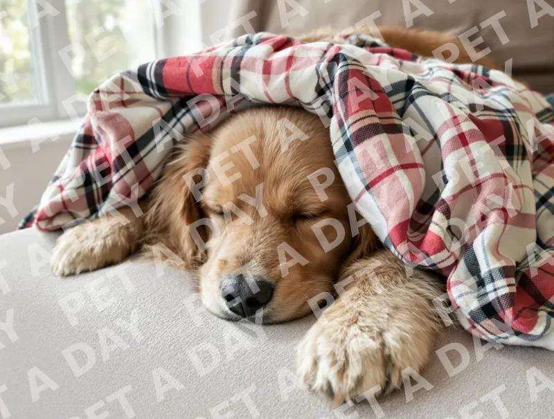 Peaceful Golden Retriever Napping Under Blanket