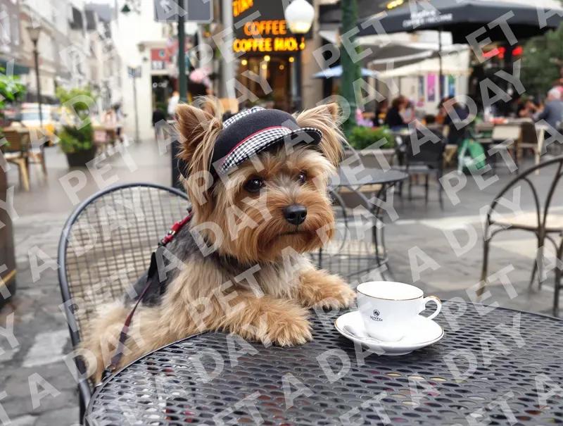 Stylish Yorkie at Outdoor Cafe