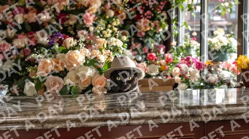 Dapper Cat in a Floral Wonderland