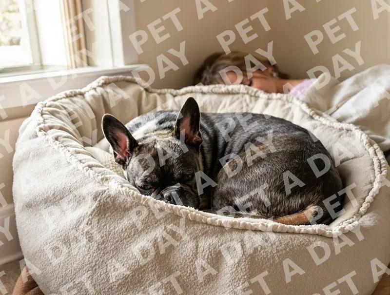 Cozy French Bulldog Napping Beside Child