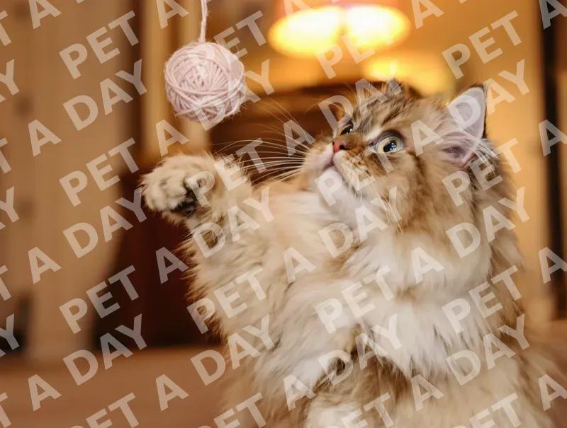 Playful Persian Cat Batting Yarn Ball