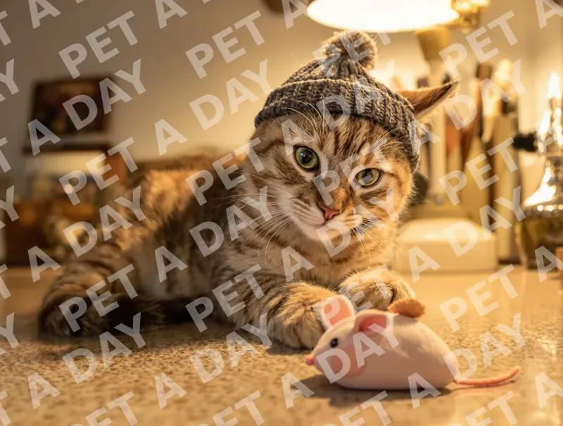 Cozy Tabby Cat in Knit Cap