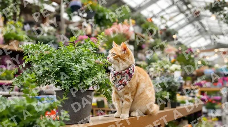Curious Orange Tabby in a Flower Shop