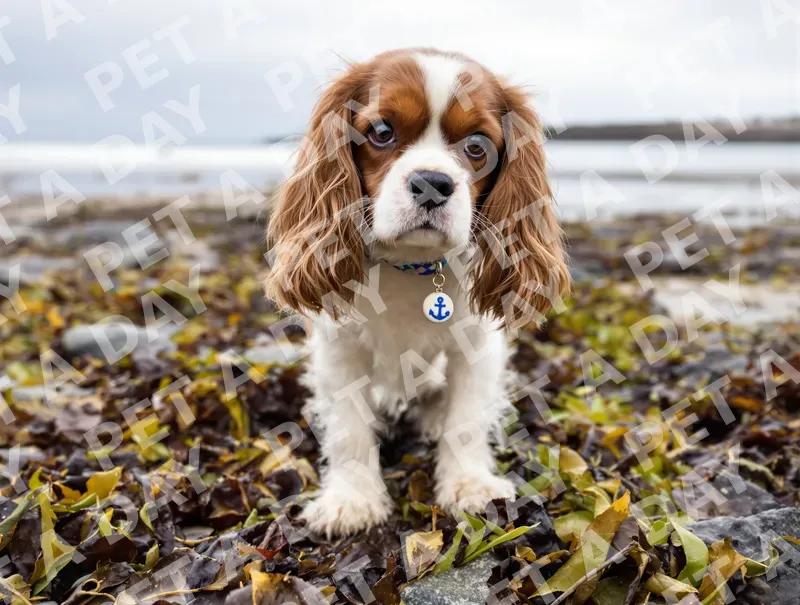 Cavalier King Charles on Rocky Shore