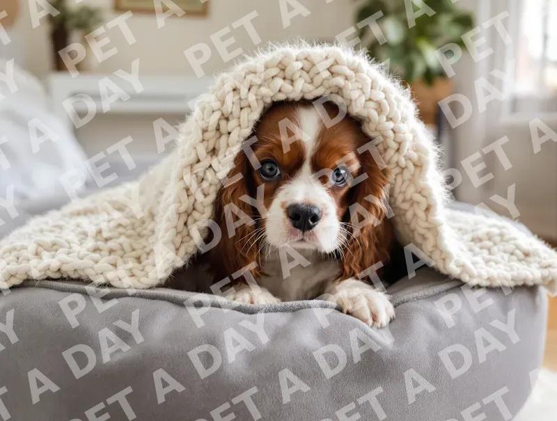 Cozy Cavalier Puppy Playing Peek-a-Boo