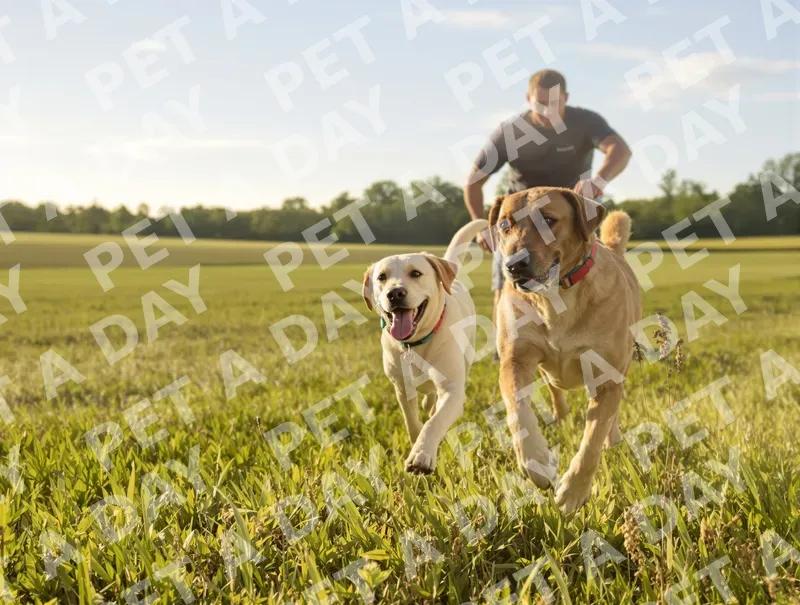 Joyful Labradors Running in a Grassy Field