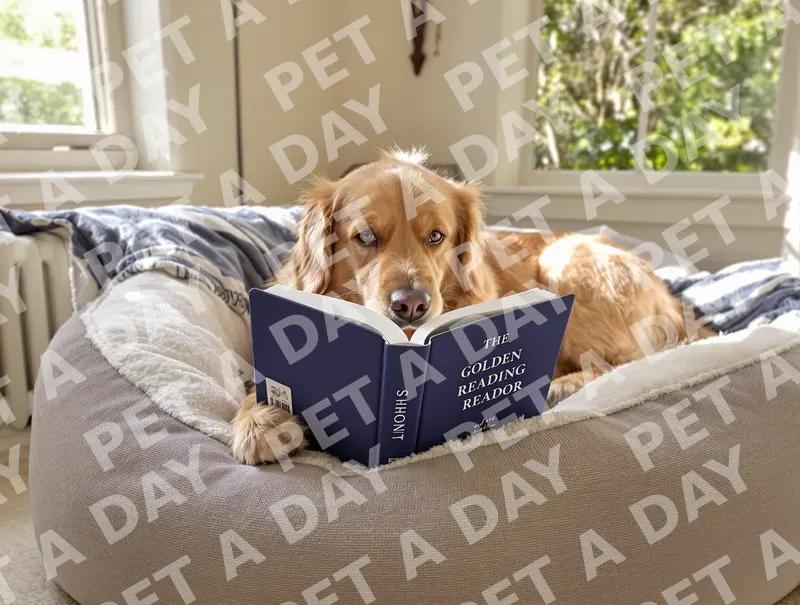 Golden Retriever's Cozy Reading Nook