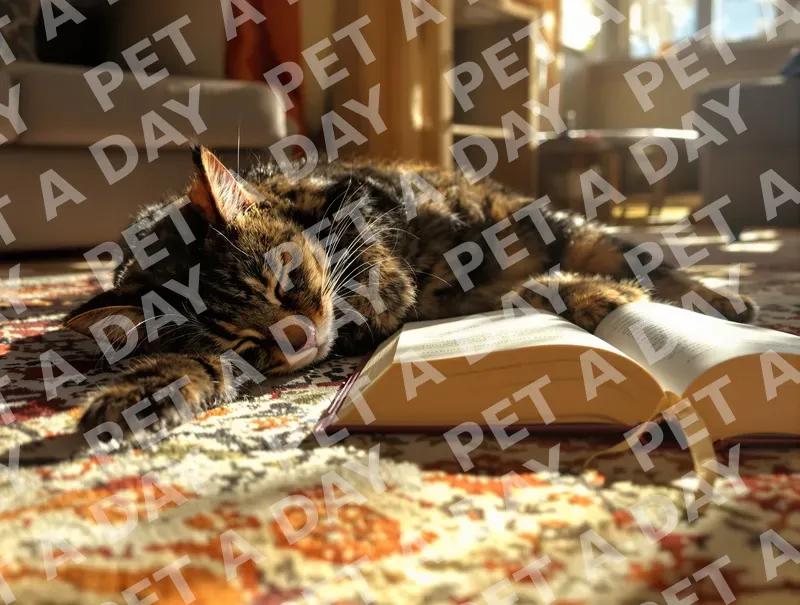 Peaceful Tabby Cat Napping in Golden Light