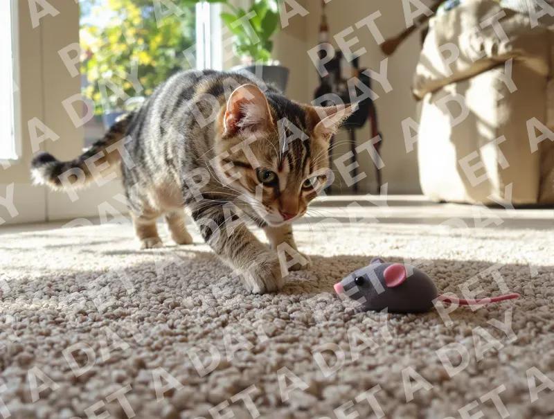 Playful Tabby Cat Pounces on Mouse Toy