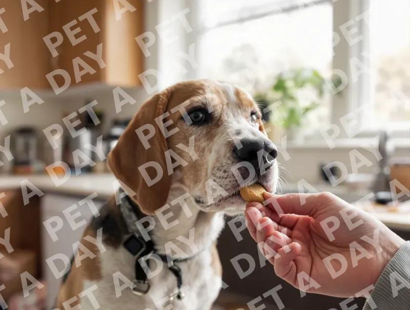 Dignified Beagle Enjoying a Kitchen Treat