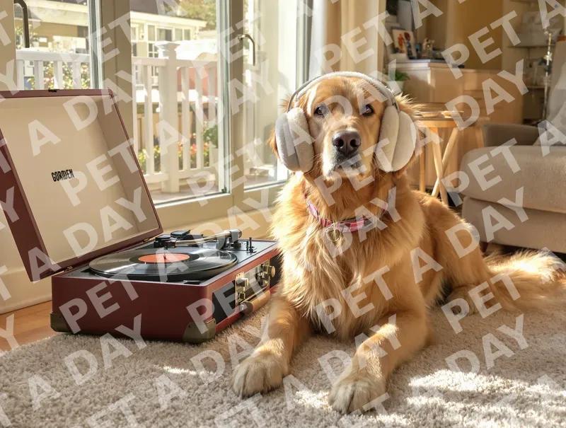Golden Retriever's Sunny Afternoon Music Session
