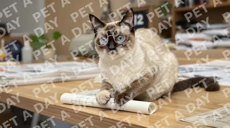 Architect Cat at the Drafting Table