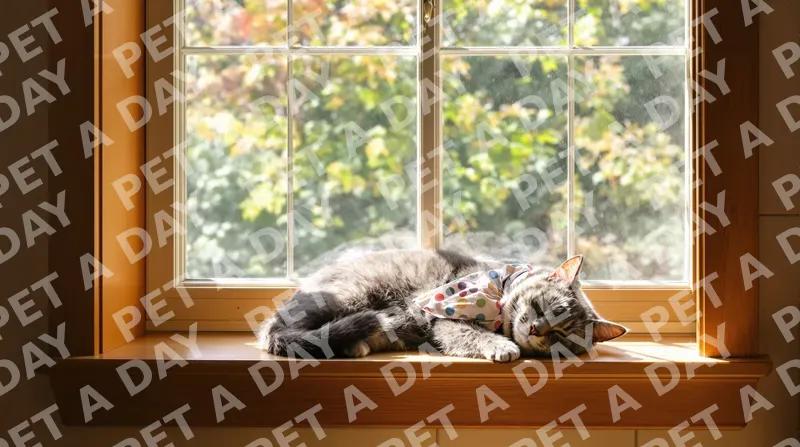 Sun-Drenched Cat Napping on Windowsill